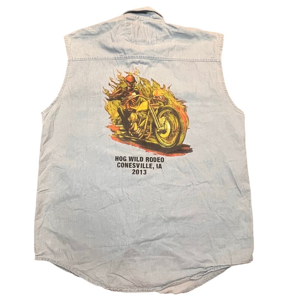 Biker Wear Men Medium Sleeveless Denim Shirt Hog Wild Rodeoβ 2013 Conesville